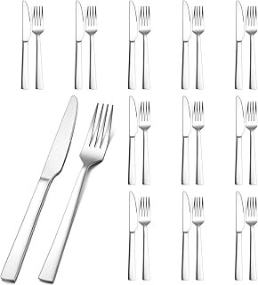 Herogo Steak Cutlery, 24-Piece Stainless Steel Steak Cutlery Set for 12 People, Silver Steak Knives and Steak Forks, High-Quality Knife Forks Set for Pizza/Steak, Rustproof and Dishwasher Safe