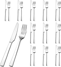 Steakbesteck, Herogo 24-teilig Edelstahl Steakbesteck Set für 12 Personen, Silber Steakmesser und Steakgabeln, Hochwertig Messer Gabeln Set für Pizza/Steak, Rostfrei & Spülmaschinenfest