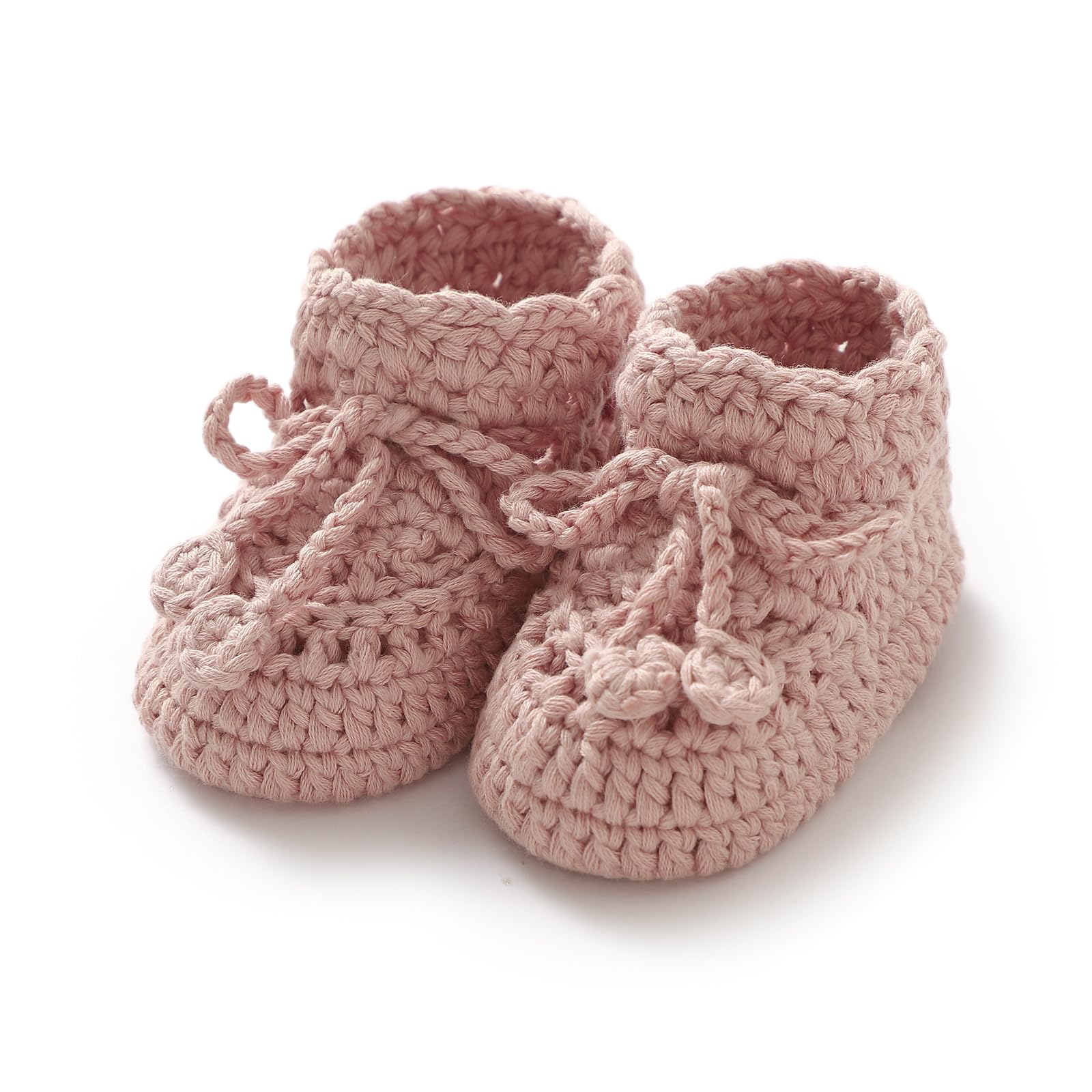 Hadetoto Baby Booties Hand Crochet Knit Cotton Bootie Soft Cozy Warm Socks Shoes Newborn First Walkers for Infant Boy Girl