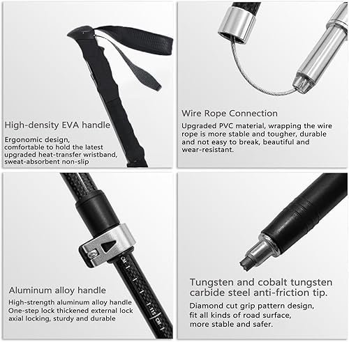 Miniatura 6 de Bastones de senderismo de fibra de carbono, 2 piezas, bastones de trekking nórdicos plegables, mango de corcho, bastones de senderismo plegables,