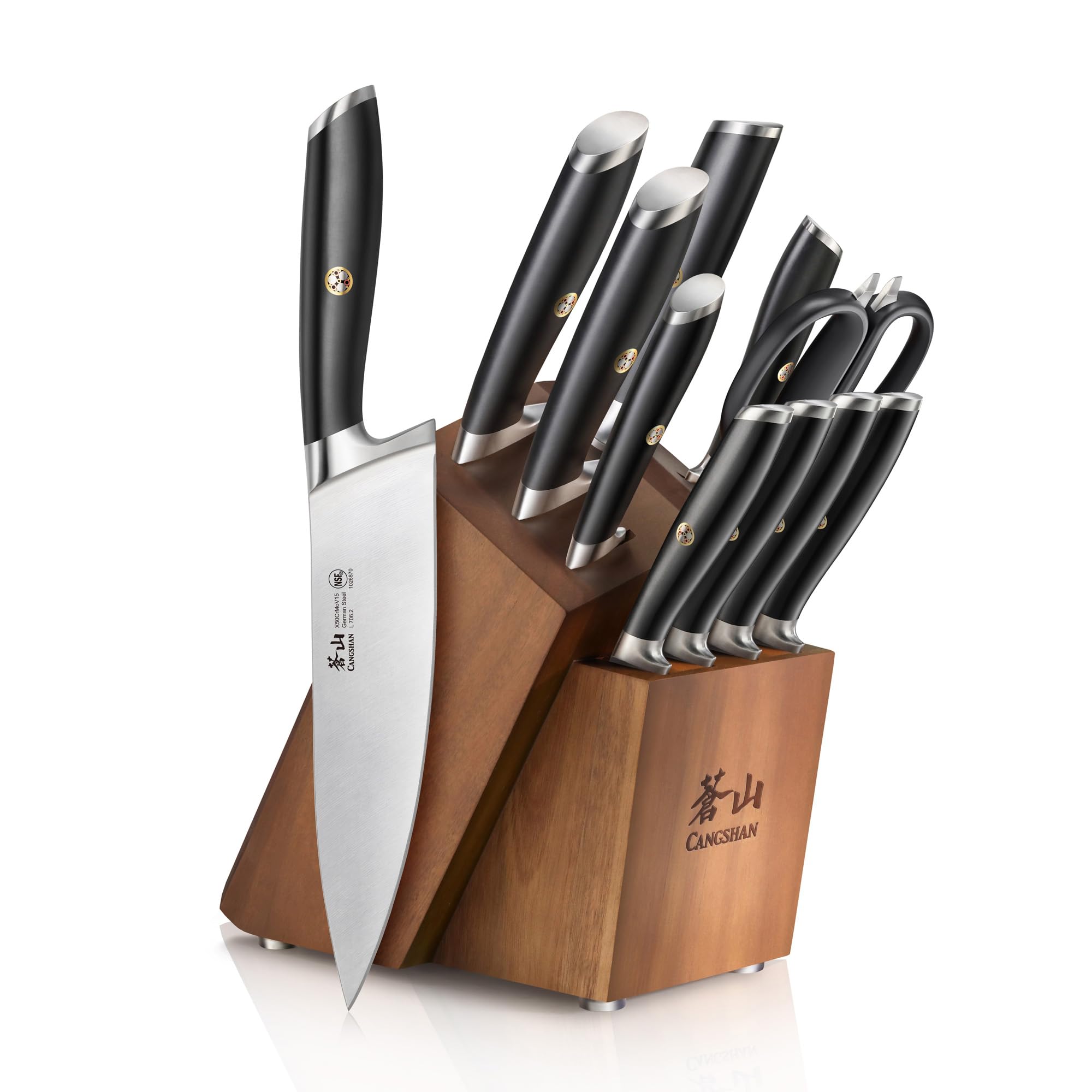 Cangshan L Series Knife Block Sets, Forged German Steel (12-Piece 4 Steak Knives, Black)