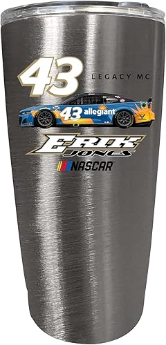R and R Imports NASCAR #43 Erik Jones - Vaso aislado de acero inoxidable, 16 onzas, color blanco
