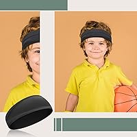 Vista 5 de 4 diademas deportivas para niños, bandas atléticas para el sudor, banda elástica que absorbe el pelo para niñas y niños pequeños Negro