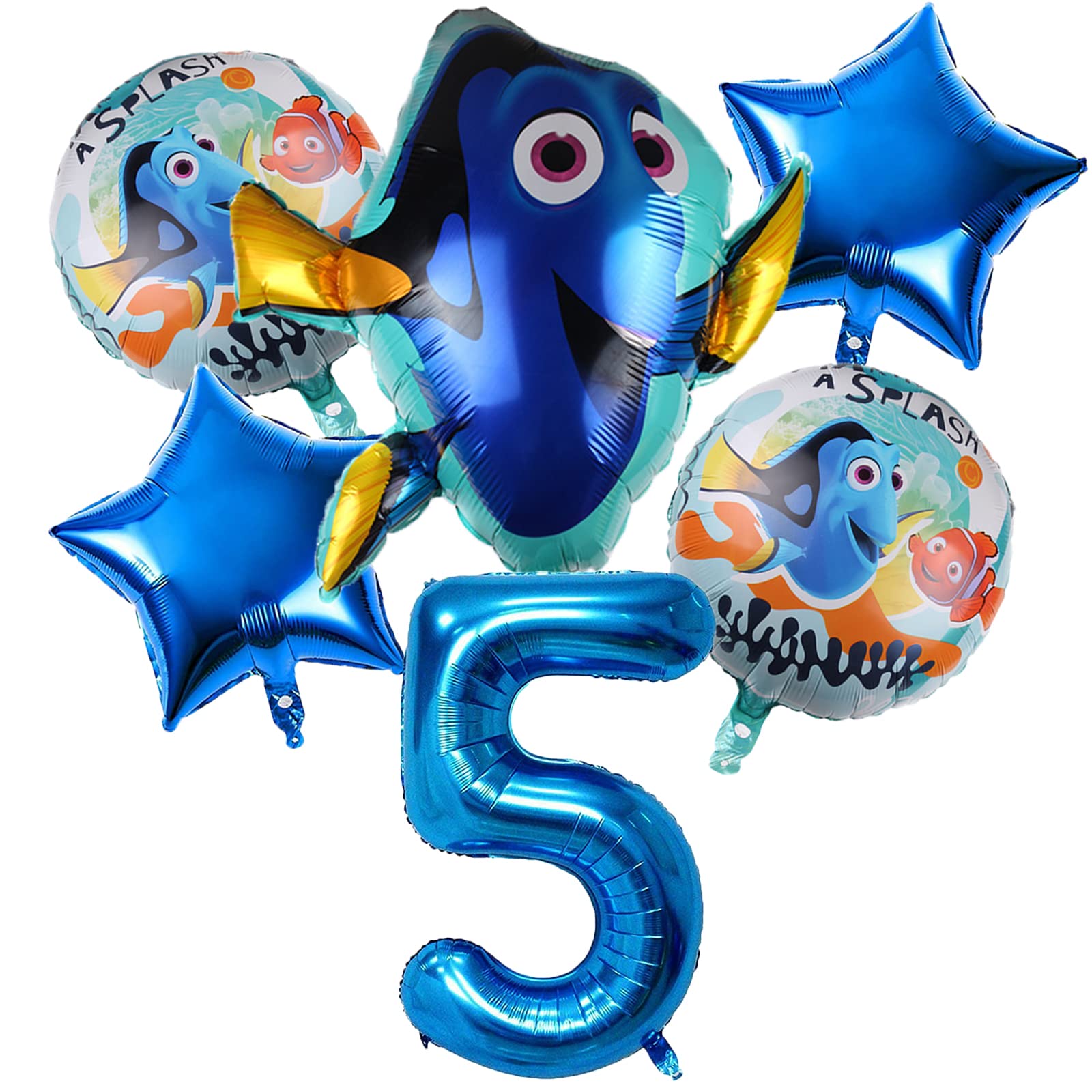 Finding Nemo 5th Birthday Decorations Red Number 5 Balloons 32 Inch Finding Nemo Foil Balloon Bouquet Set for Kids 5th Birthday Party (5th Birthday)