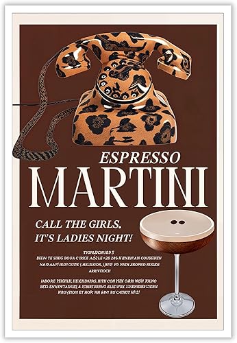 Miniatura 1 de Lienzo de cóctel vintage de Martini para pared, divertido póster de teléfono con estampado de leopardo femenino, retro, fresco, feminista, alcohol,