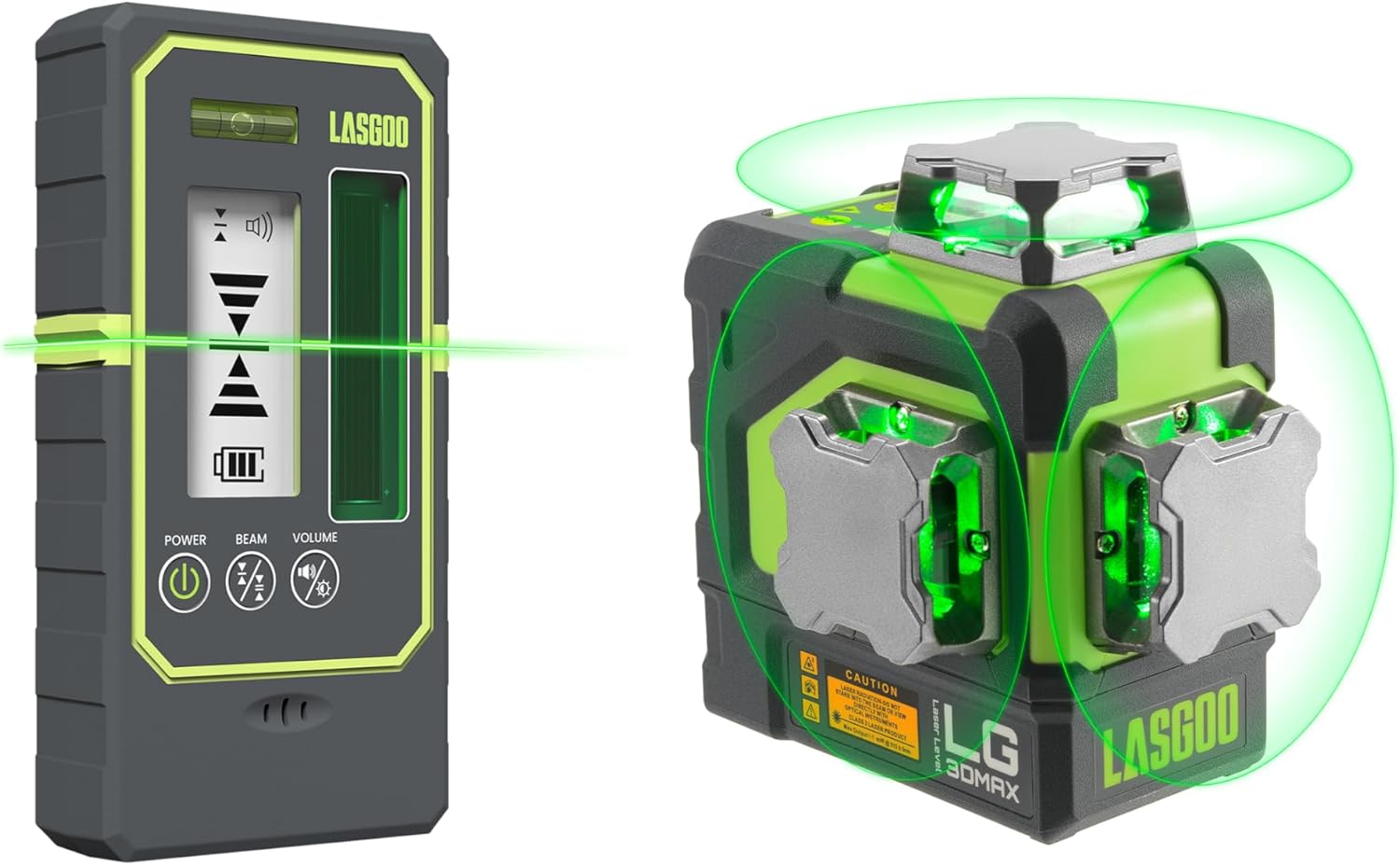 LasGoo LG-3DMAX 3x360° Green Laser Level, 3D Self-Leveling Cross Line Laser,LasGoo LG-REC03 Laser Detector for Laser Level