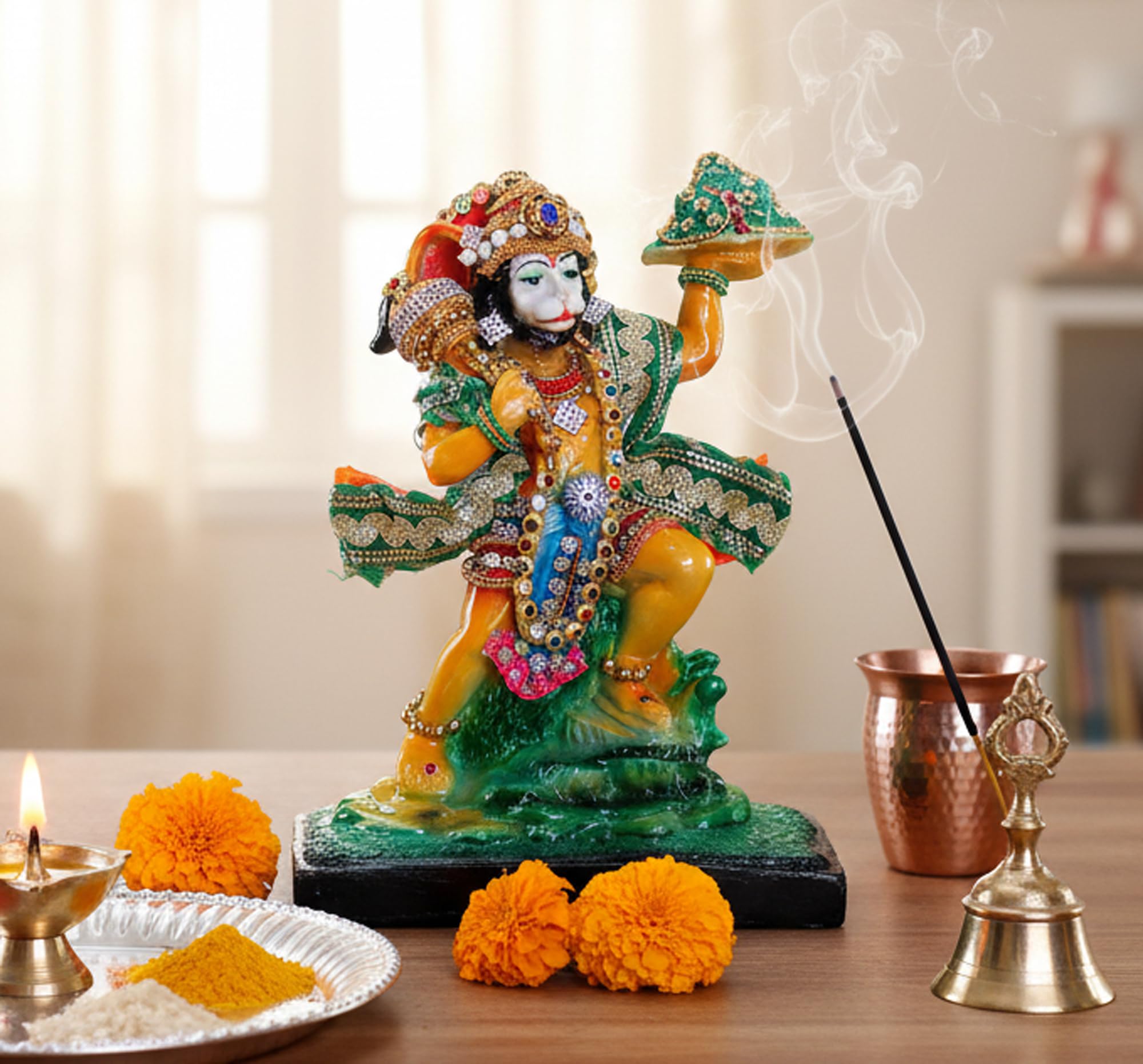 Esplanade Multicolor Resin Hanuman Anjaneya Pavan Putra Idol Murti Moorti Statue - 8.5 Inches | Pooja Idols | Home Decor