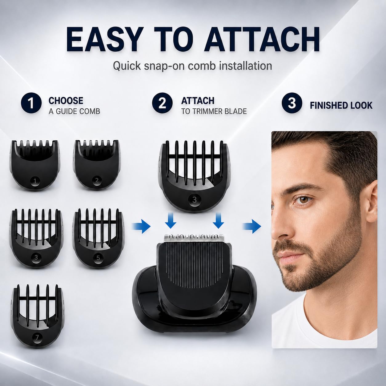 Replacement Razor Head with 5 Guide Combs (1/2/3/5/7mm) Compatible with Braun Series 5/6/7, Models 5018s, 6075cc, 7071cc, 7020s, 7085cc.