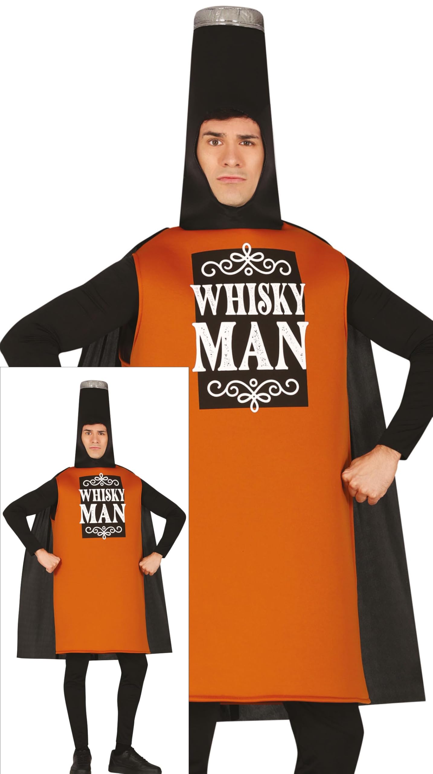 FIESTAS GUIRCA Whiskey Man Fancy Dress Costume - Whiskey Bottle Funny Mens Costume - Bachelor Party Stag Do Fancy Dress Men Size L