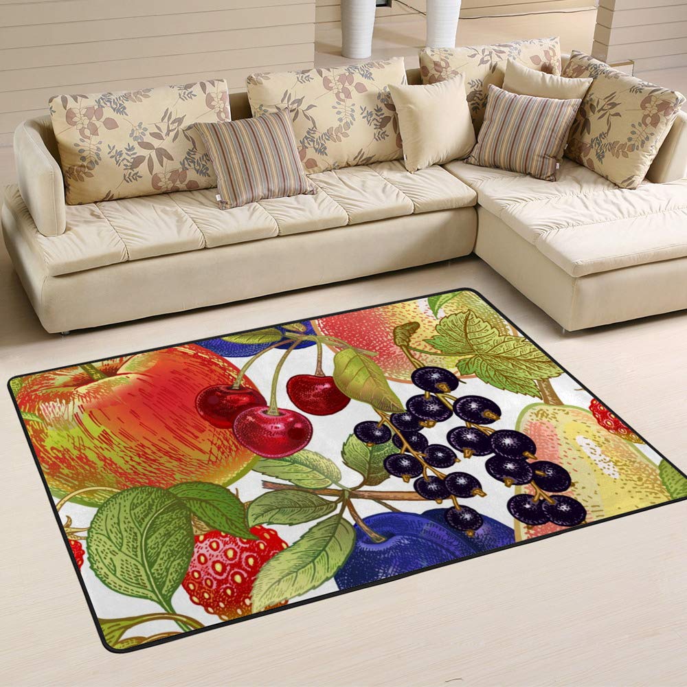 Tapis salon vintage fruits Ruchen résistant aux taches 72x48