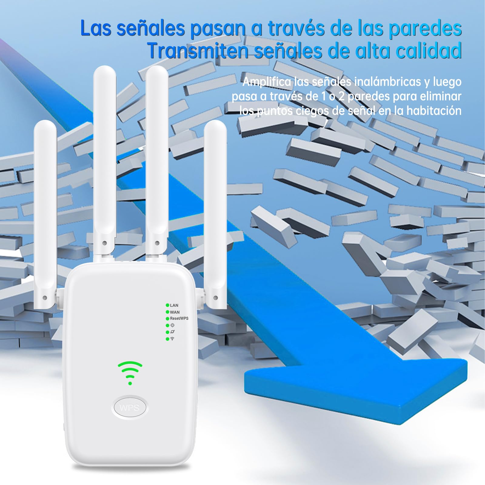 2026 Nuevo Repetidor WiFi, Amplificador Extensor WiFi con 2 Puertos ethernet, 4 Antenas, Modo Repetidor/Router/Ap, Extensor WiFi para Casa/Oficina, fácil instalación acción