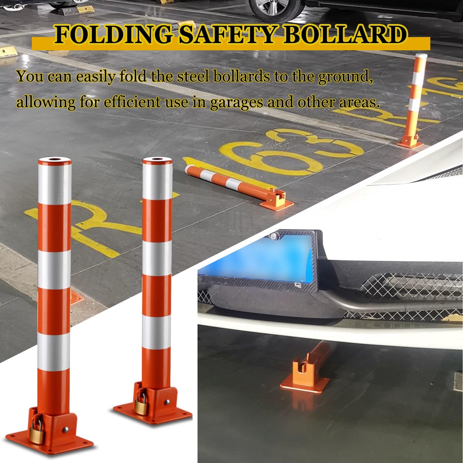 Poste de Bolardo Bolardo Plegable de Seguridad Vial con Tiras Reflectantes, Poste de estacionamiento Resistente para Uso Comercial