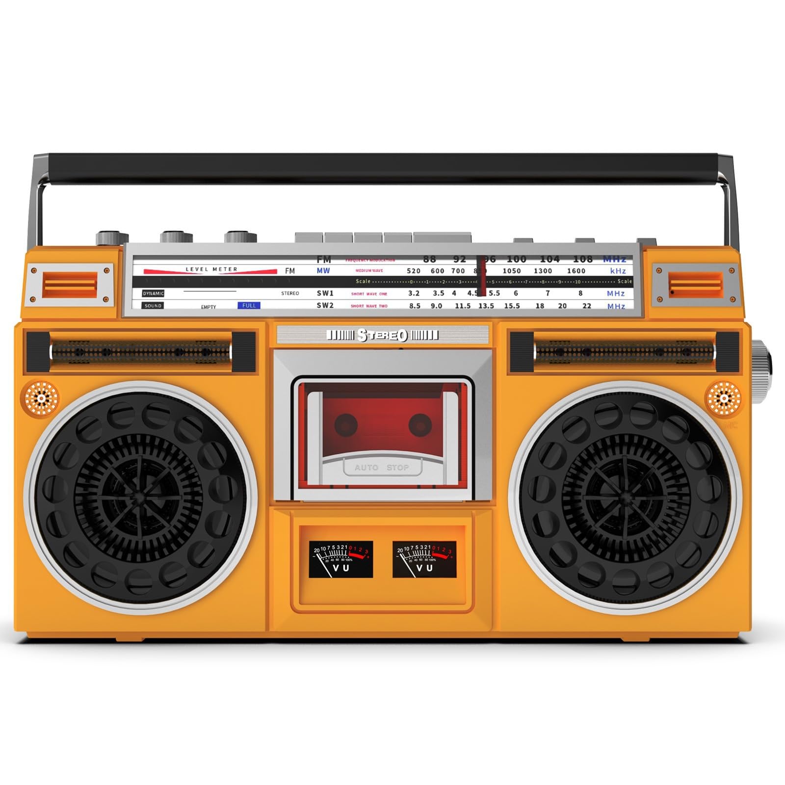 Retro Boombox - Lettore CD Bluetooth con radio FM/DAB+ e registrazione USB, stile anni '80, stereo portatile per riunioni di famiglia e viaggi (altoparlante in rete di colla, arancione)