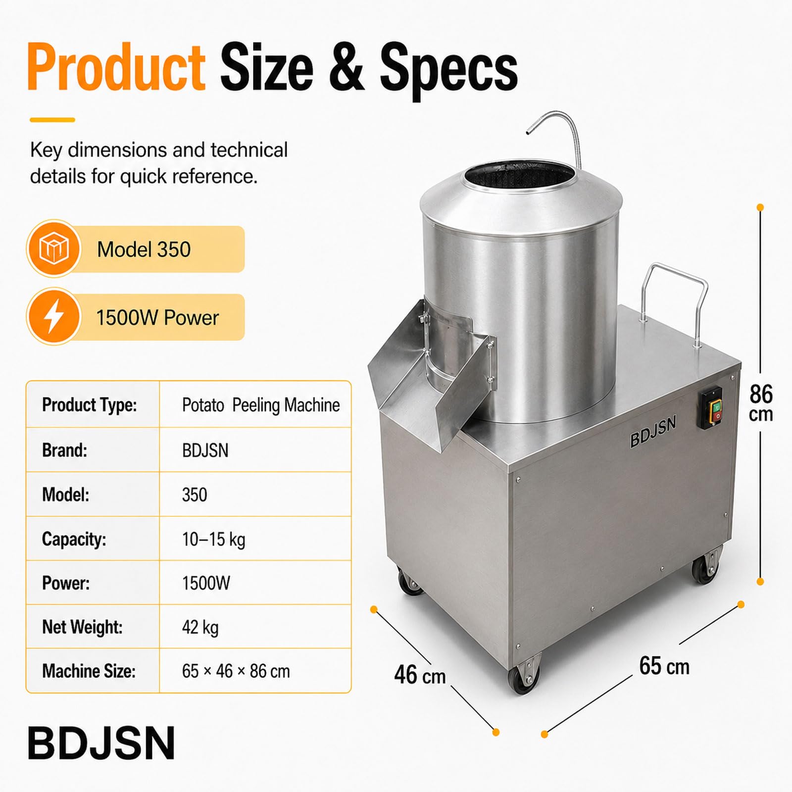 10–15 Kg Peladora De Patatas Profesional Eléctrica 1500w, Máquina Peladora De Verduras De Raíz En Acero Inoxidable, con Manguera De Enjuague, Canal De Descarga Y Ruedas