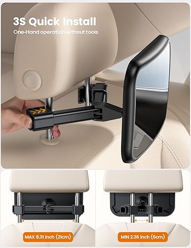 Miniatura 5 de Lamicall Espejo de coche para asiento trasero Clip de gancho triangular más seguro 2025 Espejo de asiento de coche acrílico para orientación
