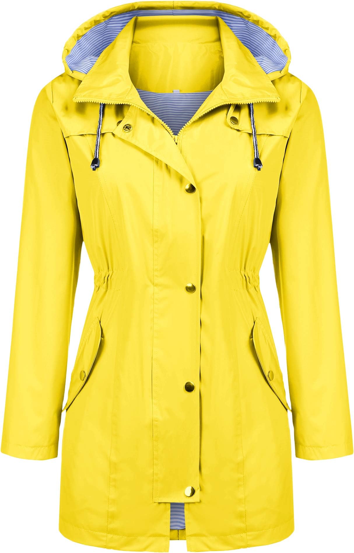 KikibellRain Jacket Women Striped Lined Hooded Lightweight Raincoat Outdoor Waterproof Windbreaker