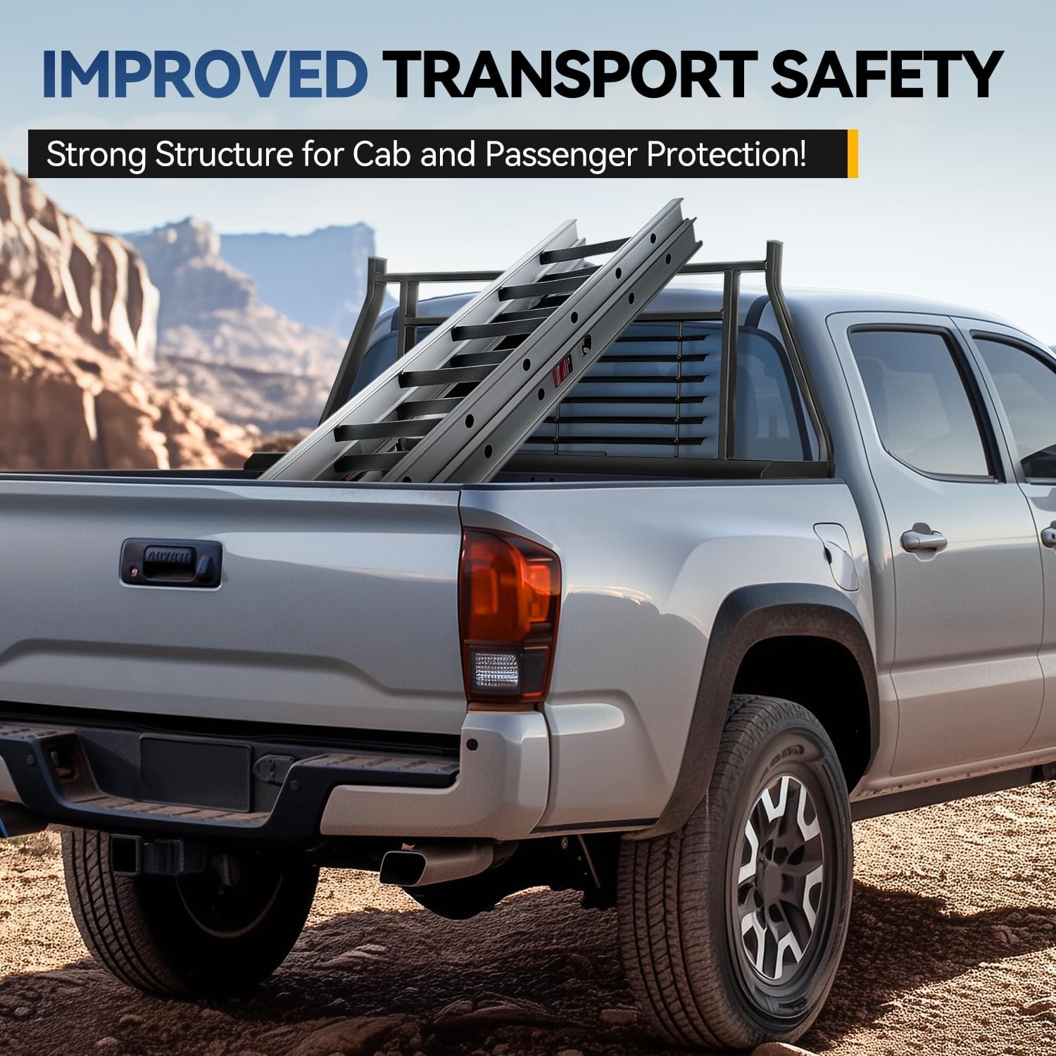 Auto Dynasty Headache Racks Louvered Window Guard Compatible with 2005-2023 Toyota Tacoma, Stake Hole Pocket Bolt Design, Powdercoated Gloss Black