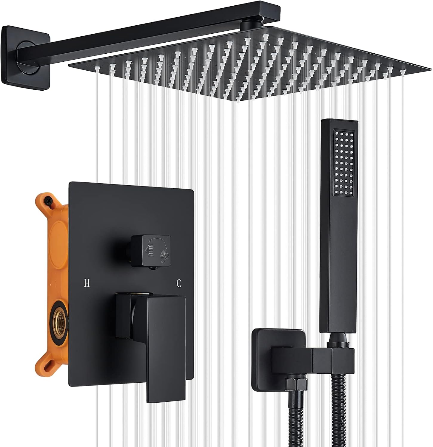 JUNSOTTOR Shower System Black Wall Mounted Shower Mixer Taps 12 Inch