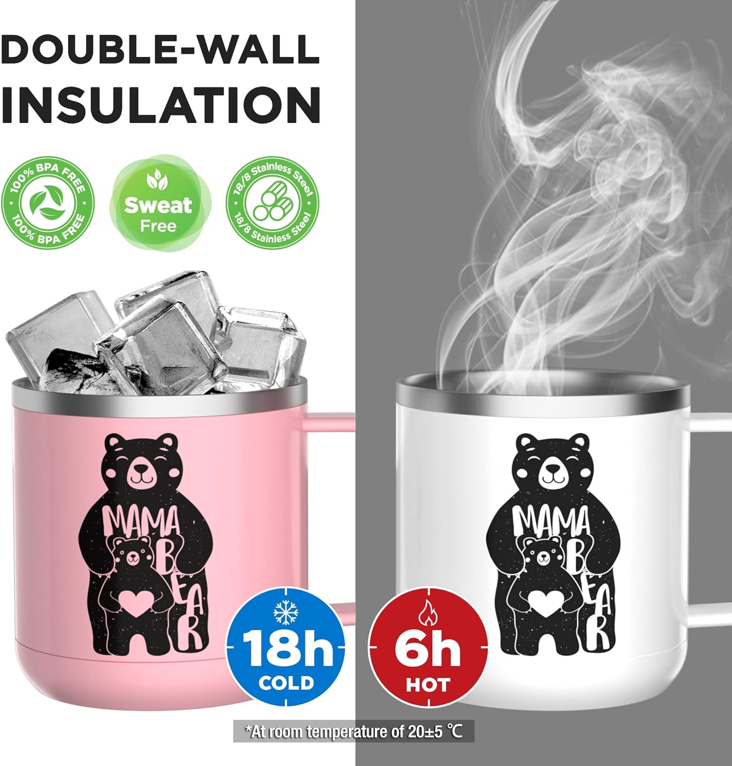 HAUSHOF Insulated Coffee Mug with Lid, 14 oz with Handle for Best Mom, Birthday Christmas Gifts, White Bear - Image 3