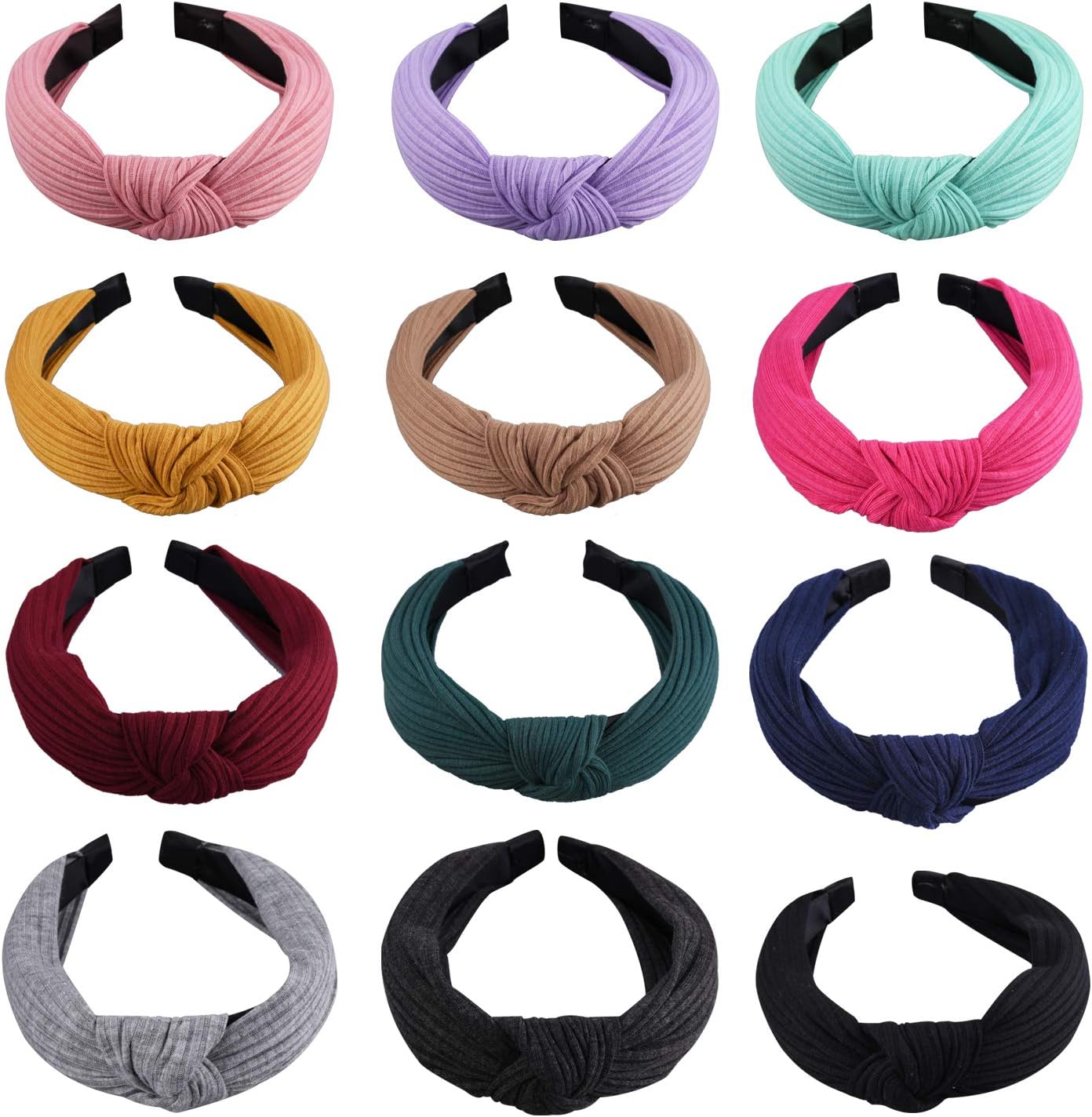 SIQUK12 Pieces Headband Knot Turban Headbands Wide Plain Headband Hair Accessories for Women and Girls, 12 Colors, M, Multicoloured