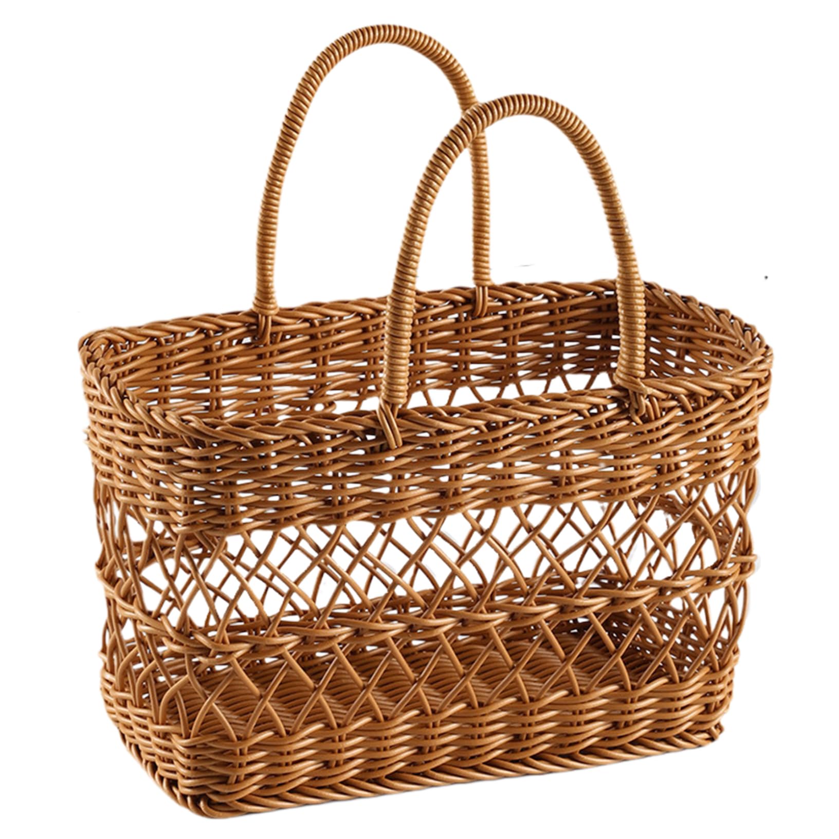 Takingup Brown Picnic Basket, Wicker Hollow Out Picnic Bag Rattan Woven Harvest Basket Hold Snacks Fruits Eggs For Camping Outdoor, Harvest