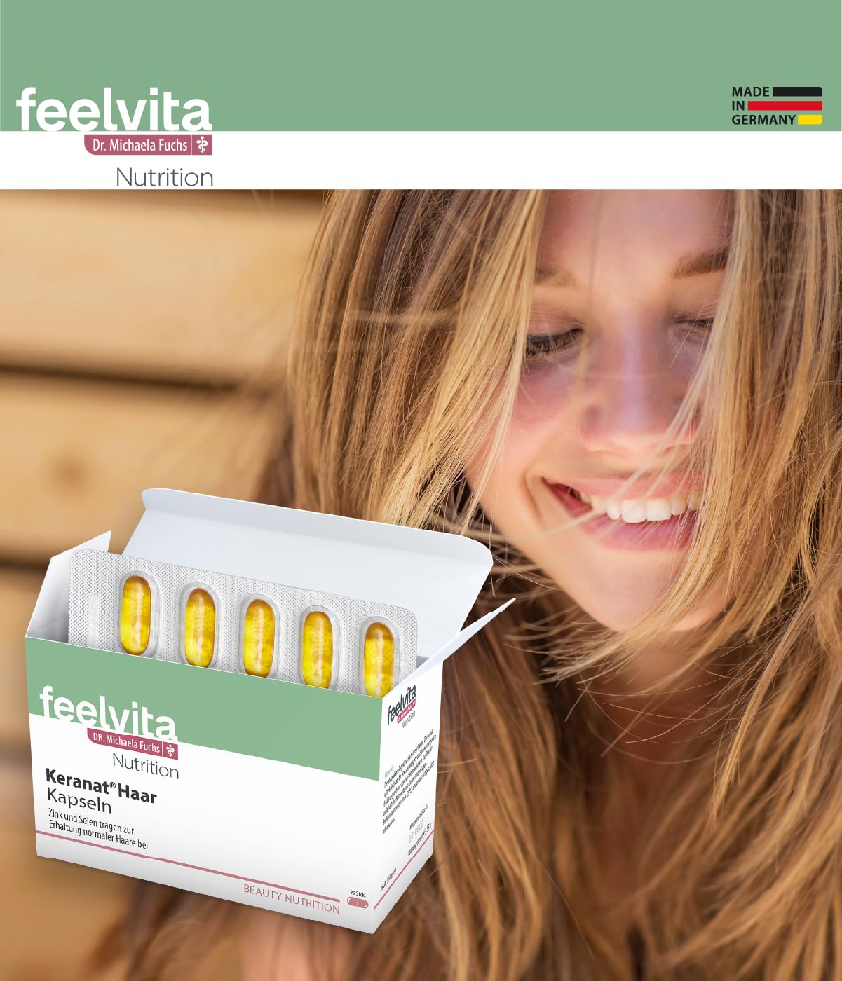 Genius Feelvita Nutrition Keranat Haar Kapseln 3-Monatsvorrat (90 Kapseln)