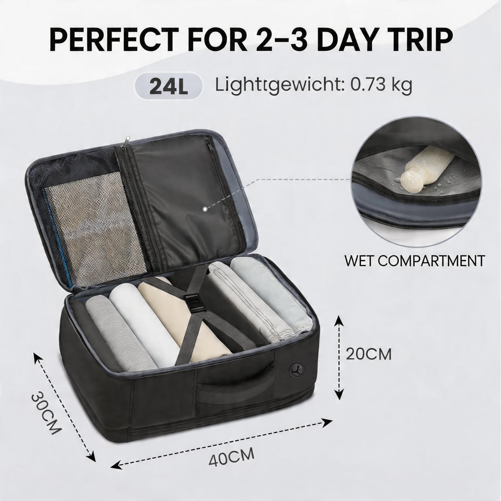 MATEIN Plecak Podręczny 40x30x20 z Przegrodą na Rzeczy Mokre, Ryanair 40x30x20 mały 24 l, Plecak na Laptopa 15,6 cali, Czarny