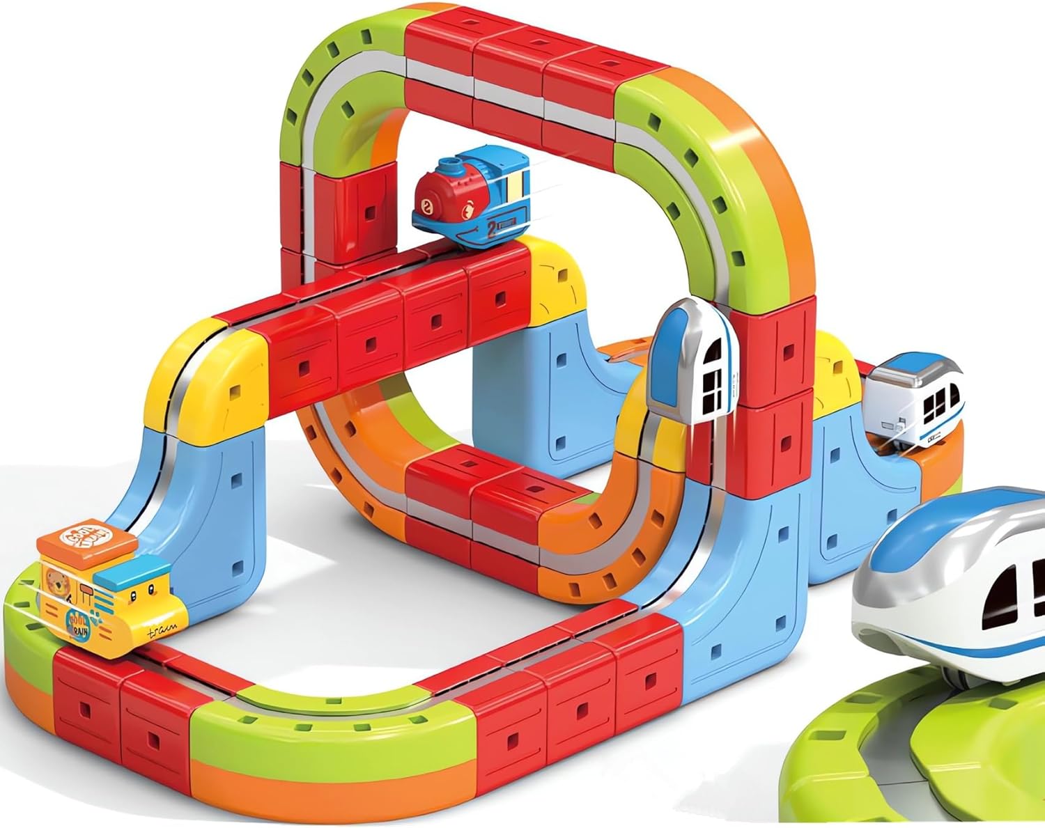 Magnetic Train Set for Kids Ages 3-12 3D Electric Train Sets Infinity Anti-Gravity Race Track & Flexible Cube Track STEM Learning Magic Tracks Toys (38)