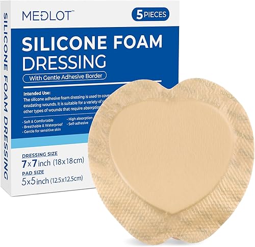 Vista 14 de LotFancy Apósito de espuma de silicona, 6 x 6 pulgadas (almohadilla de 4.3 x 4.3 pulgadas), 5 unidades, apósito estéril para heridas con borde