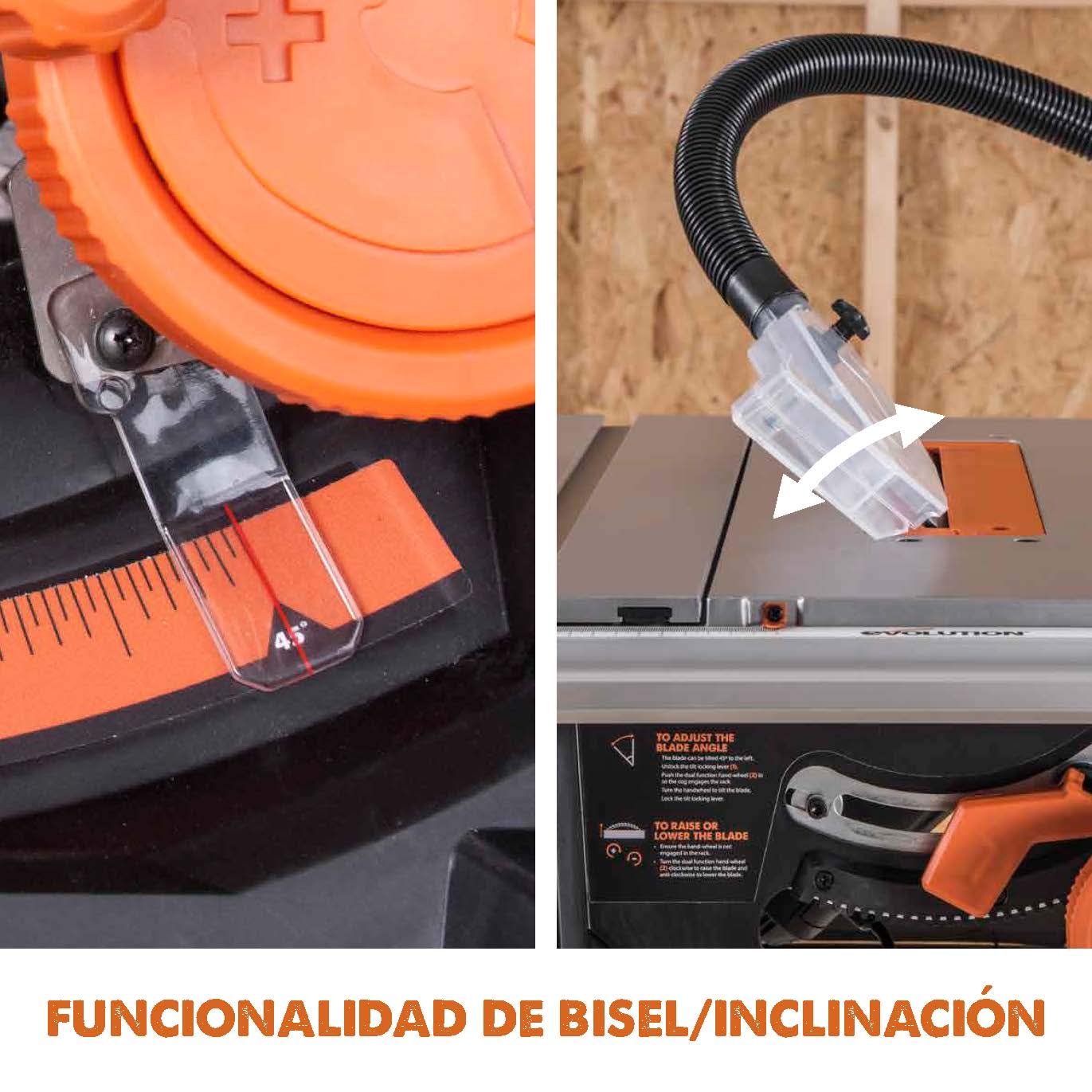 EVOLUTION POWER TOOLS 057-0003 Sierra de mesa multimaterial Rage 5-S, 1500 W, 230 V, 255 mm