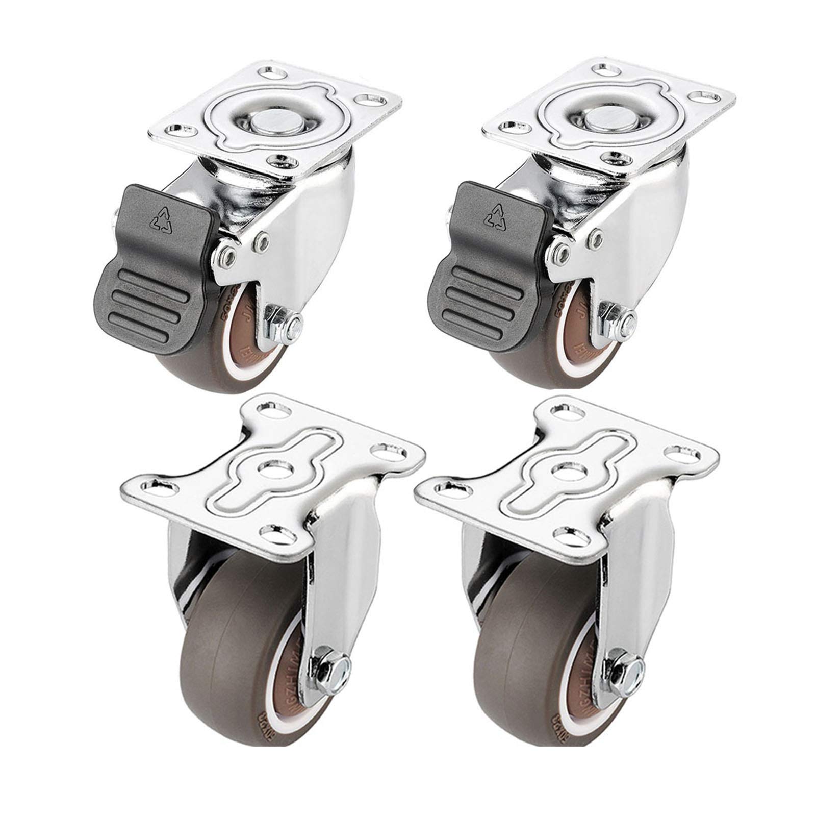 Ruedas giratorias, Ruedas for muebles con frenos giratorias 1-2 pulgadas 200 kg 4 piezas(Fixed+brake,1.25In)