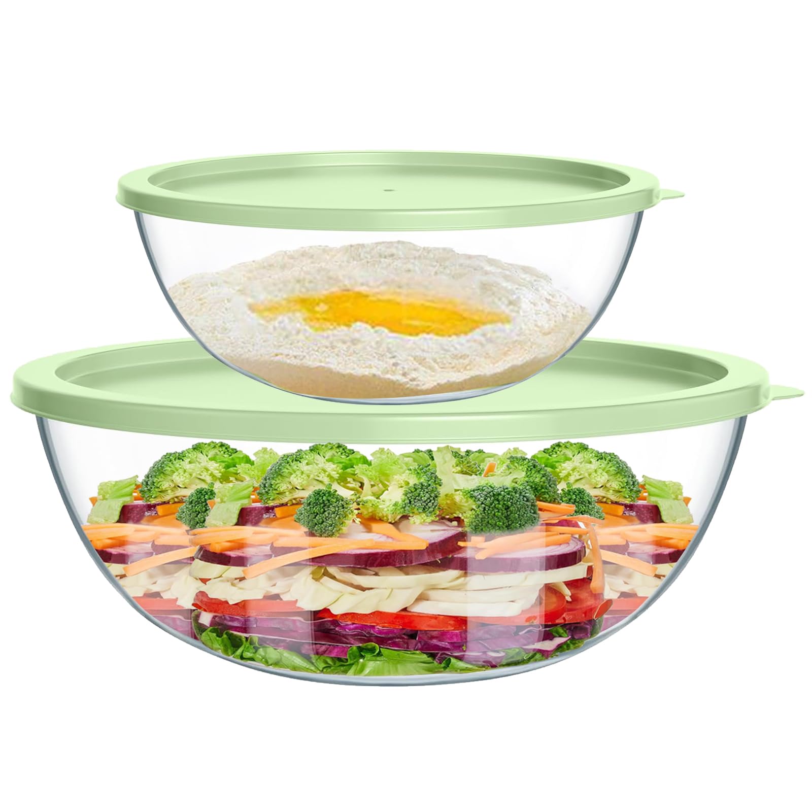 6.2 Quart Large Glass Mixing Bowl With Plastic Lid | Clear Salad & Prep Bowl For Kitchen