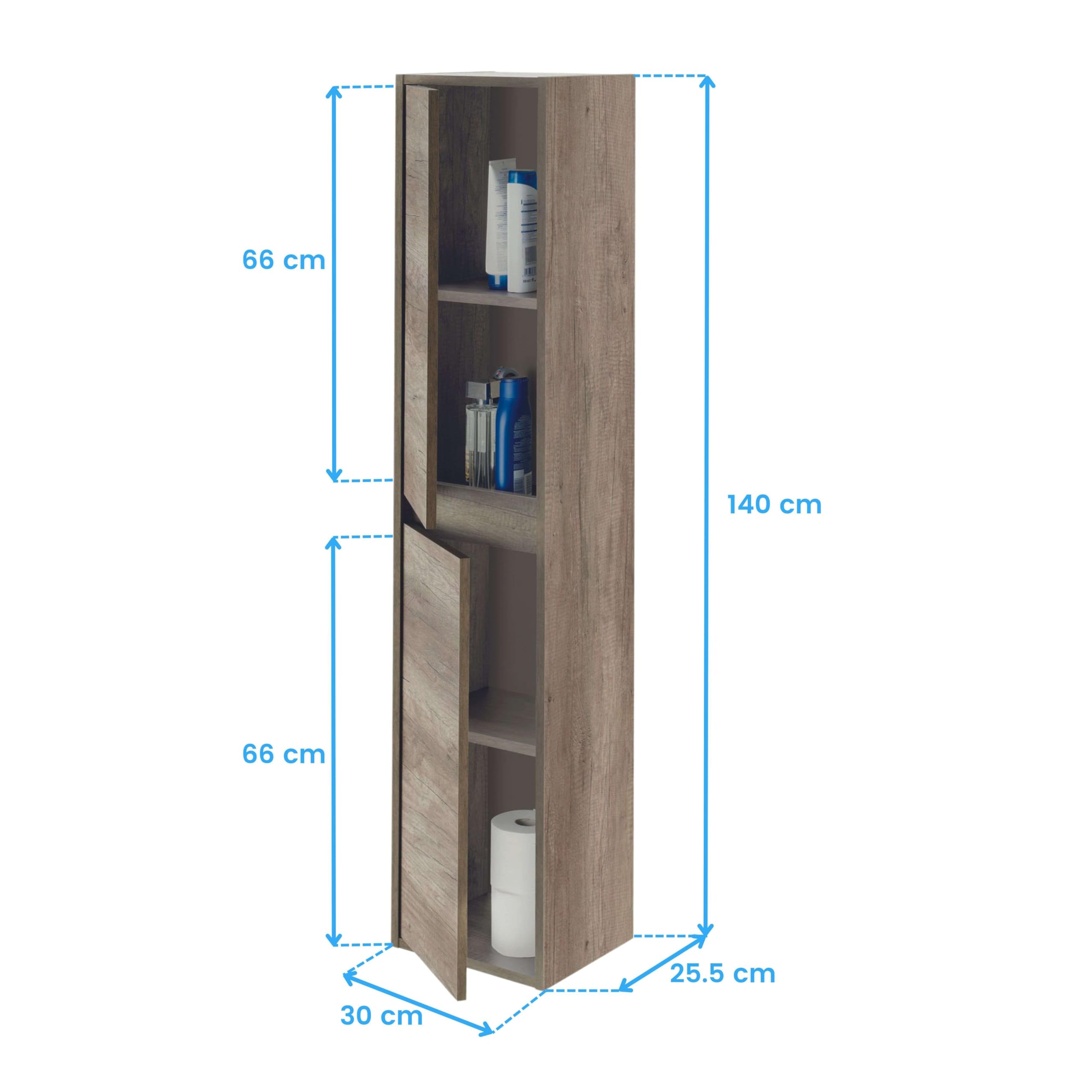 ARKITMOBEL Columna de Baño Suspendida 2 Puertas, 140x30x25,5 (AltoxAnchoxFondo-en cm), Color Nordik, Mueble de Baño, Modelo Dakota