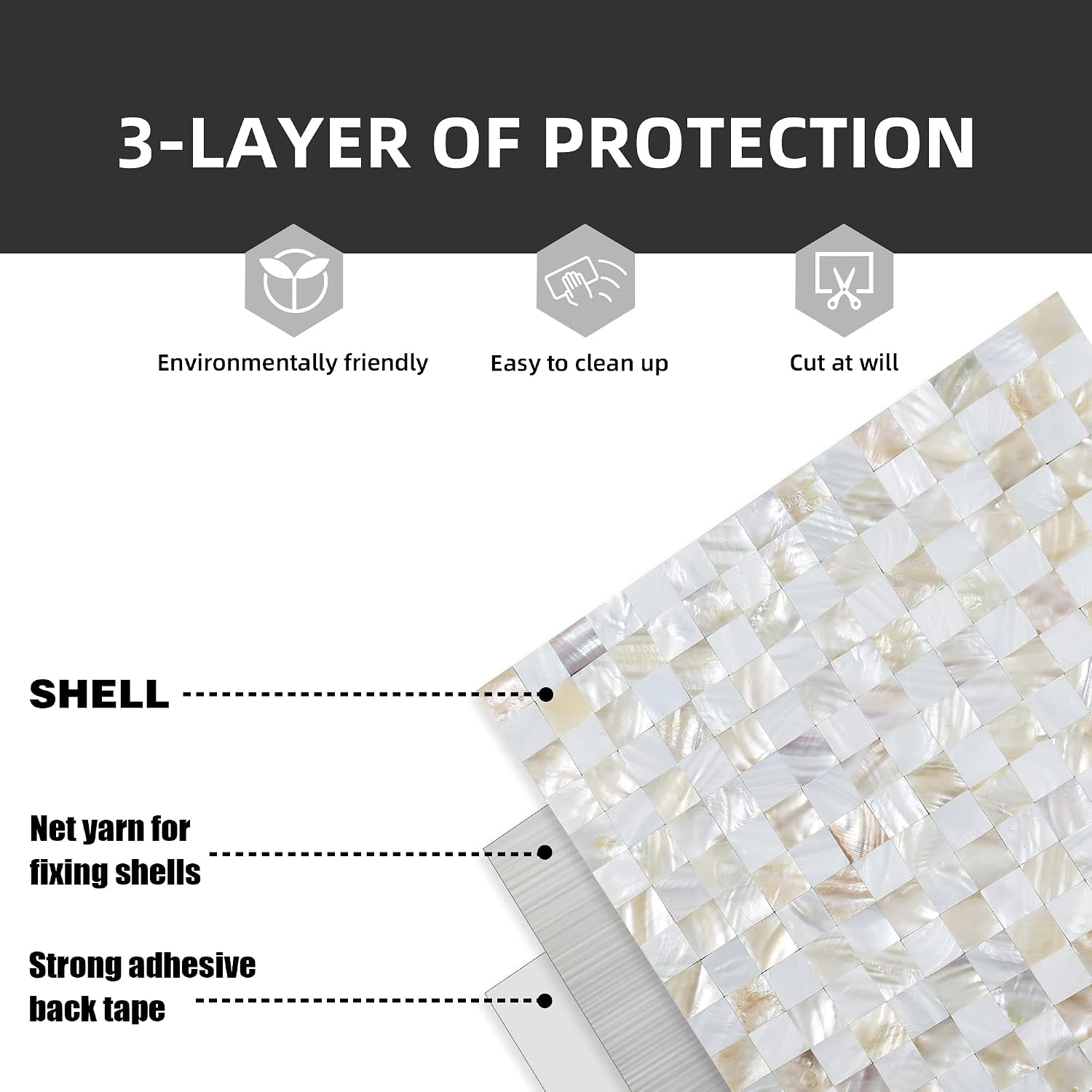 KASARO Peel and Stick Backsplash, Mother of Pearl Mosaic Shell Tiles, Self-Adhesive Wall Tile for Kitchen, Bathroom, Bedroom Decor, Waterproof & DIY-Friendly, 10 Sheets (White & Natural, 10 sq ft)