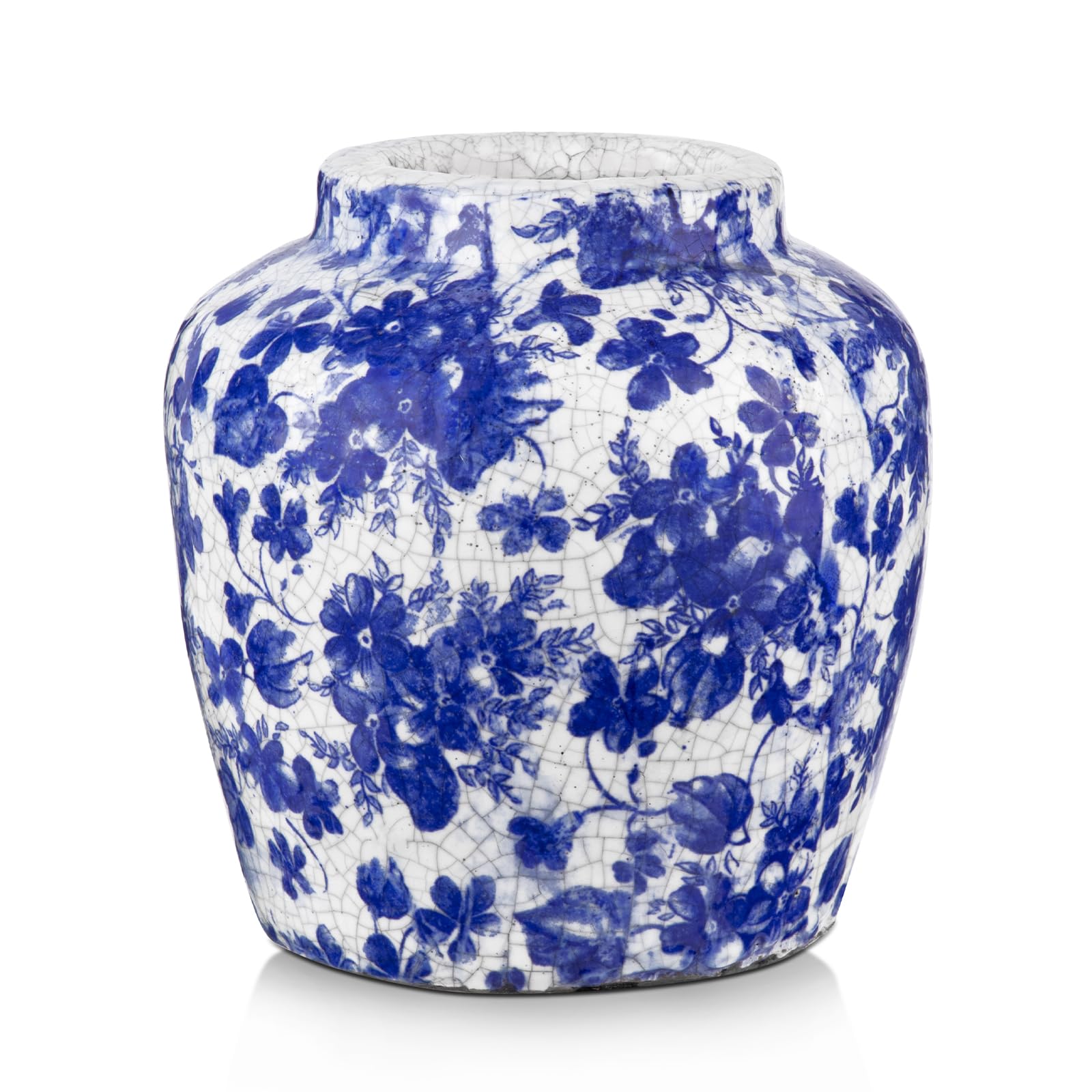 Vase en céramique bleu et blanc Oairse 15 cm pour fleurs vintage