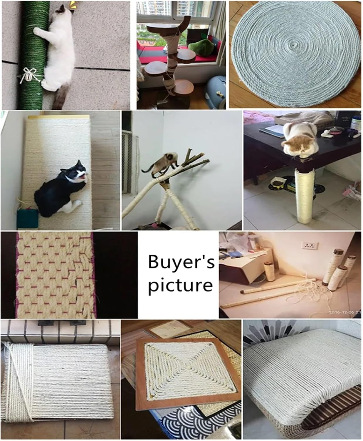 Handmade sisal Rope cat Scratching Post, Homemade sisal Climbing Frame, cat Scratching Post, Tree, Color, 6mm, 8mm Thick(White 4mmx30m)