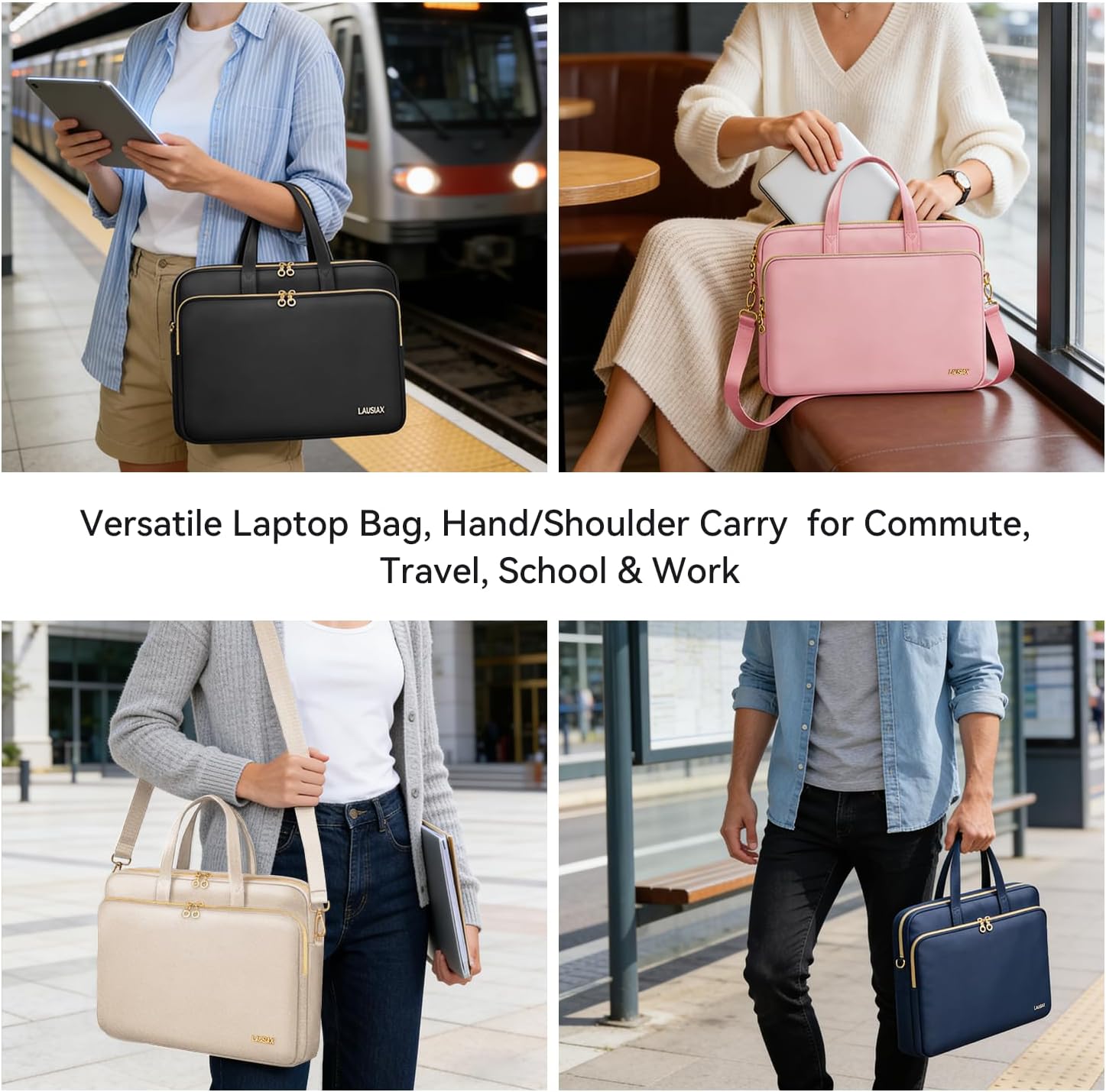 Laptop Case Bag Women Men Computer Sleeve Compatible with MacBook/Dell/HP/Acer/ASUS, Waterproof Shoulder Carrying Briefcase, Beige, 17-17.3 Inch