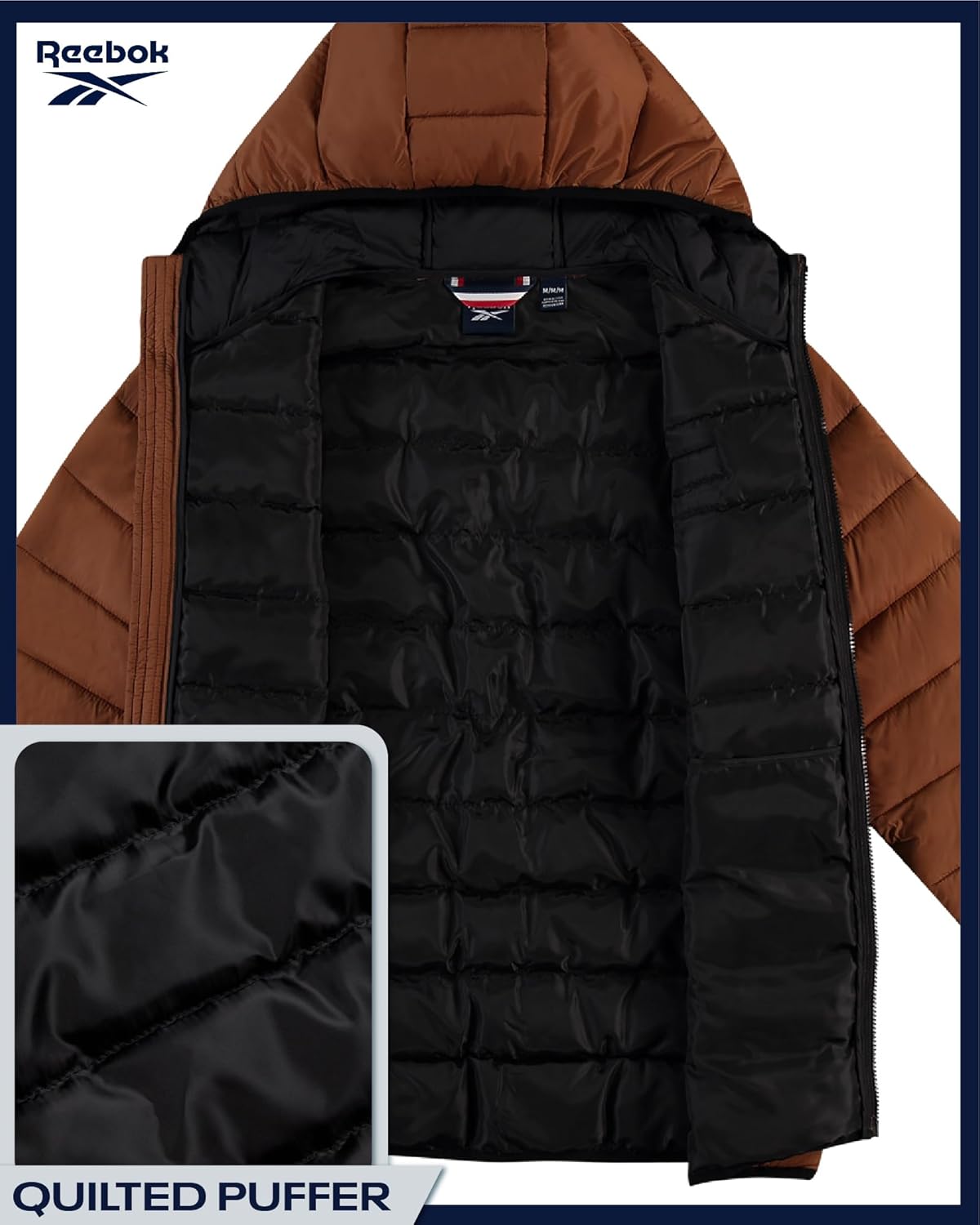 Reebok Mens Puffer Jacket – Lightweight Quilted Warm Glacier Shield Hooded Mens Winter Coats – Cozy Insulated Jackets for Men