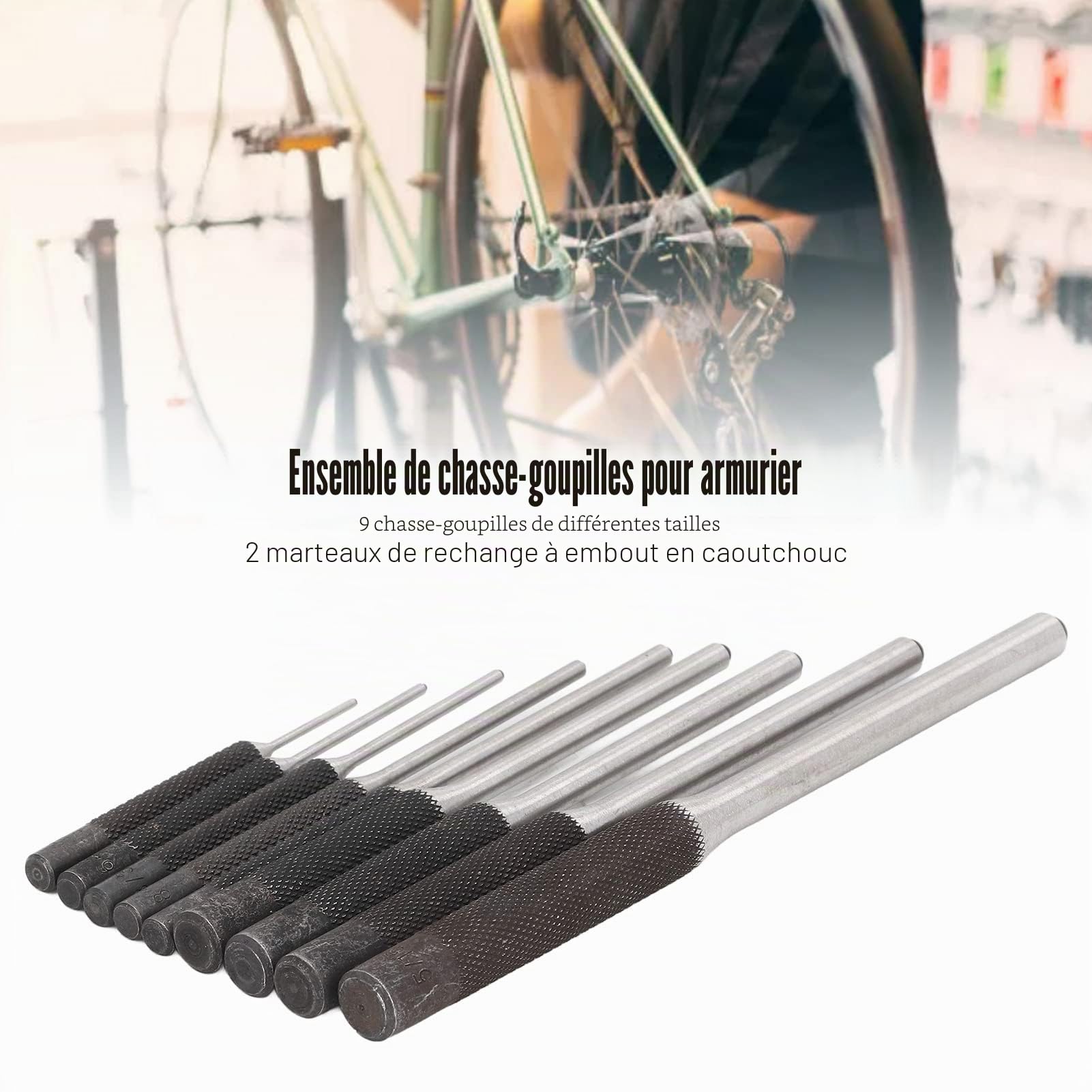 Fyearfly Chasses Goupilles, Jeu de poinçons pour goupilles roulantes Poignée moletée Outil de réparation en Acier Inoxydable pour l'armurerie