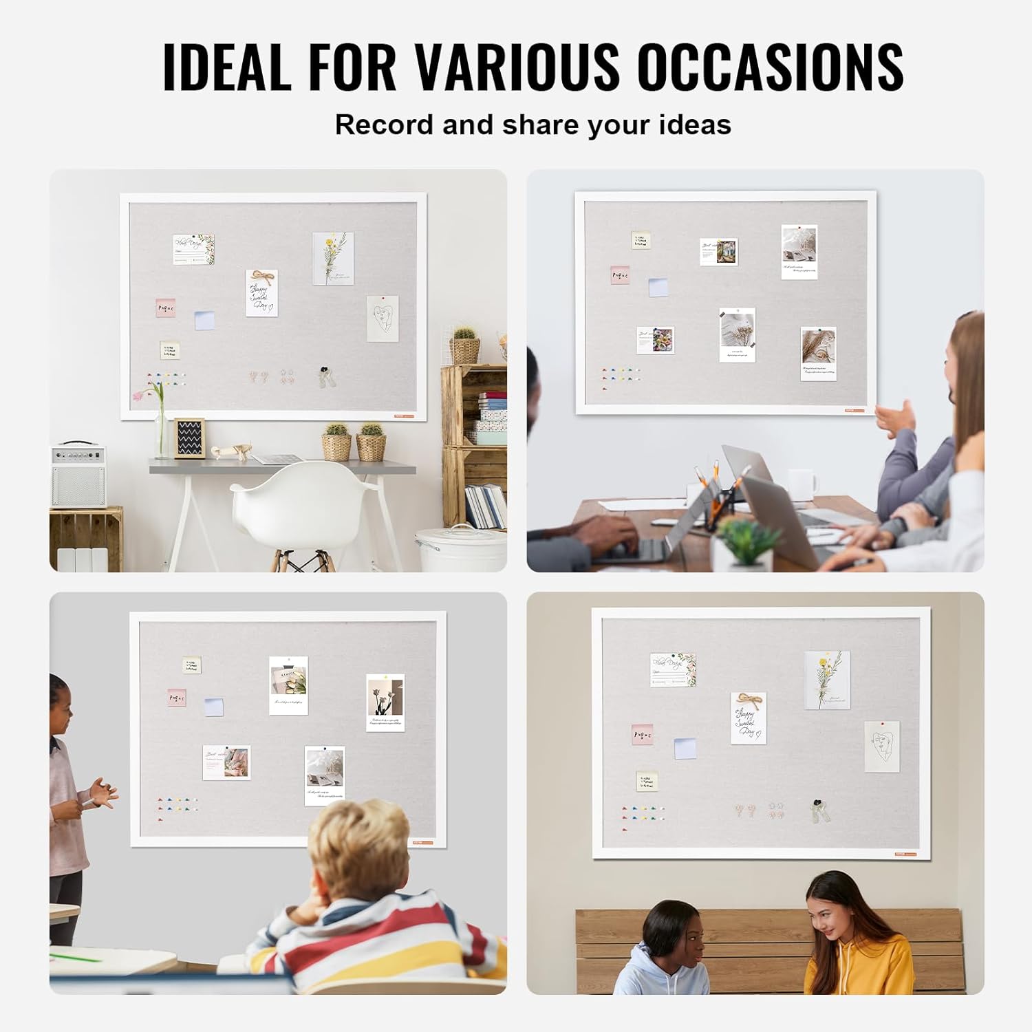 VEVOR 48"x36" White Cork Board with Linen Surface – Stylish Wall-Mounted Bulletin Board for Home, School, Office – Elegant & Functional Noticeboard