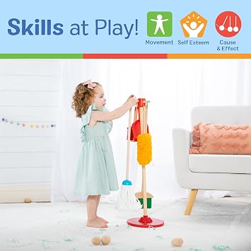 Melissa & Doug Dust Sweep Mop, 6-Pc. Toddler Cleaning Set with Kids Broom & Accessories, Preschool Learning Activities & Kids Toys for Girls & Boys 3+