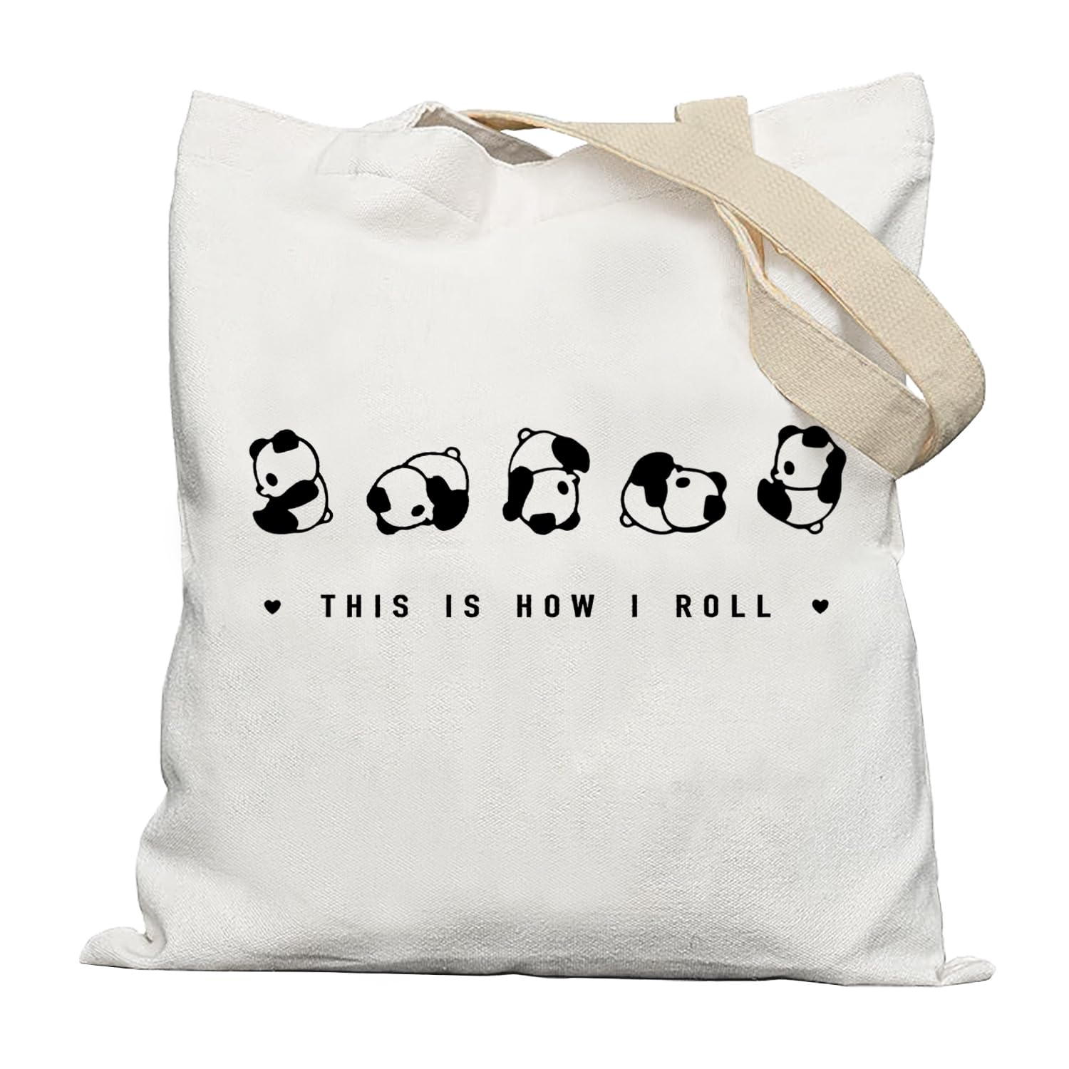 Lacosu Cute Panda Canvas Tote Bags, Reusable Grocery Bags, White, 15" x 13" x 25", Unisex Adult