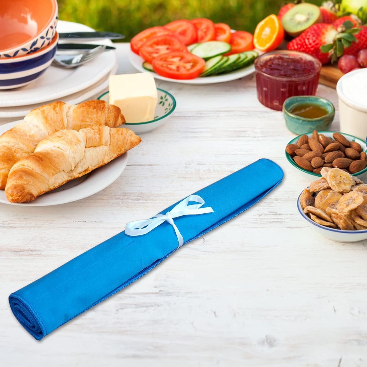 Portaposate in tessuto blu con 12 scomparti per sacchetto, resistente all'ossidazione, perfetto per organizzare le stoviglie da cucina, 6 pezzi