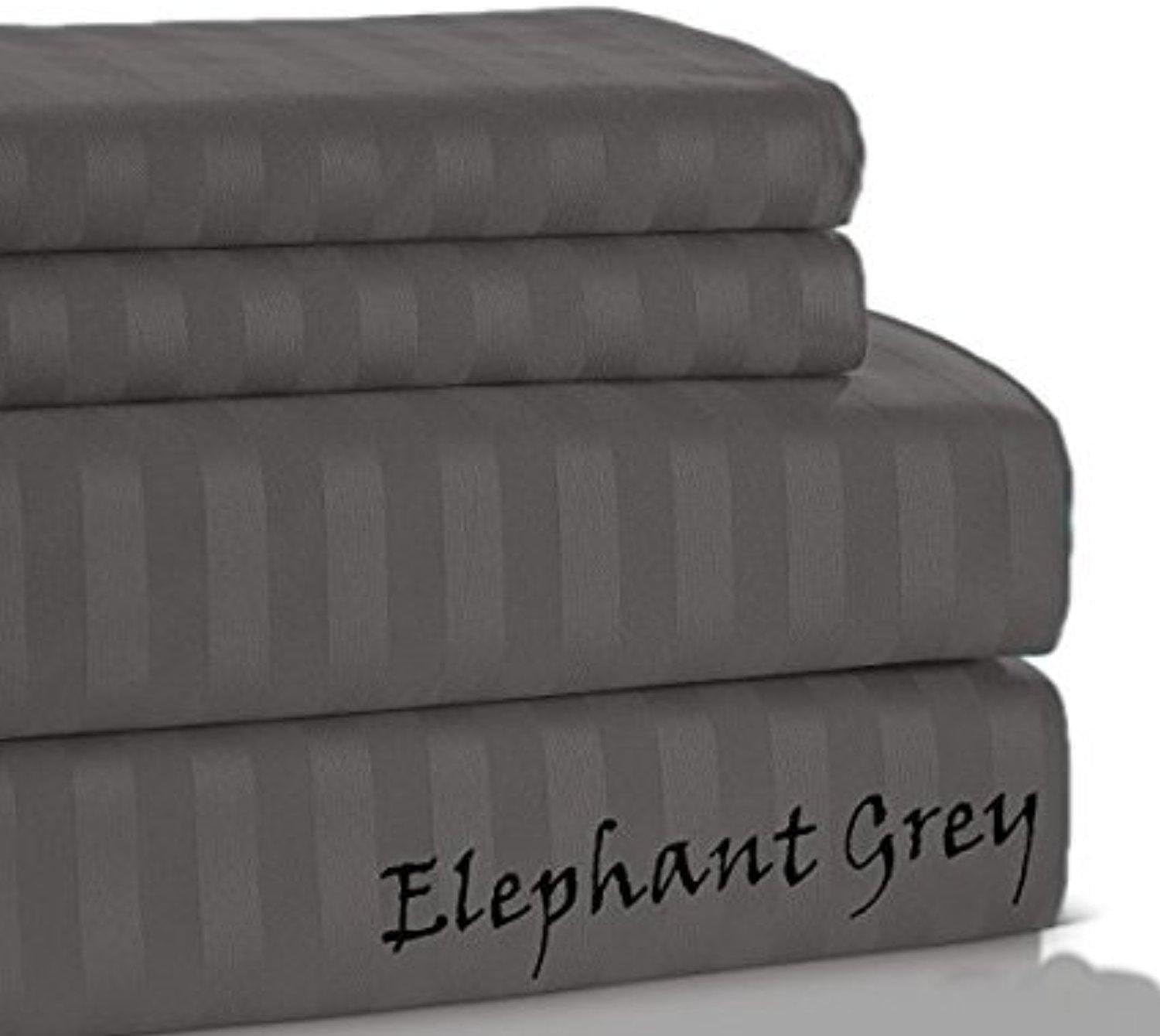 LaxLinen 600TC Super Soft Quality 100% Egyptian Cotton 4PC Bed Sheet Set 15 Inch Extra Deep Pocket King/ Standard, Navy Blue Stripe