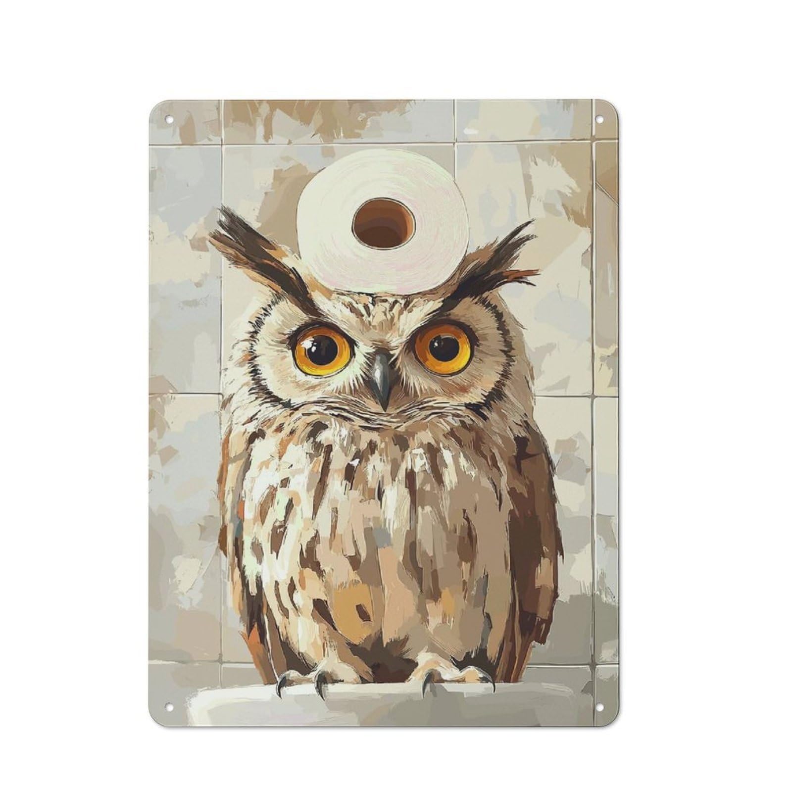 Junmoney Style-24 Owl With Toilet Paper Hat Vintage Metal Wall Decor 40X30cm, Vintage Metal Sign For Cafe, Bistro, Bakery Or Restaurant