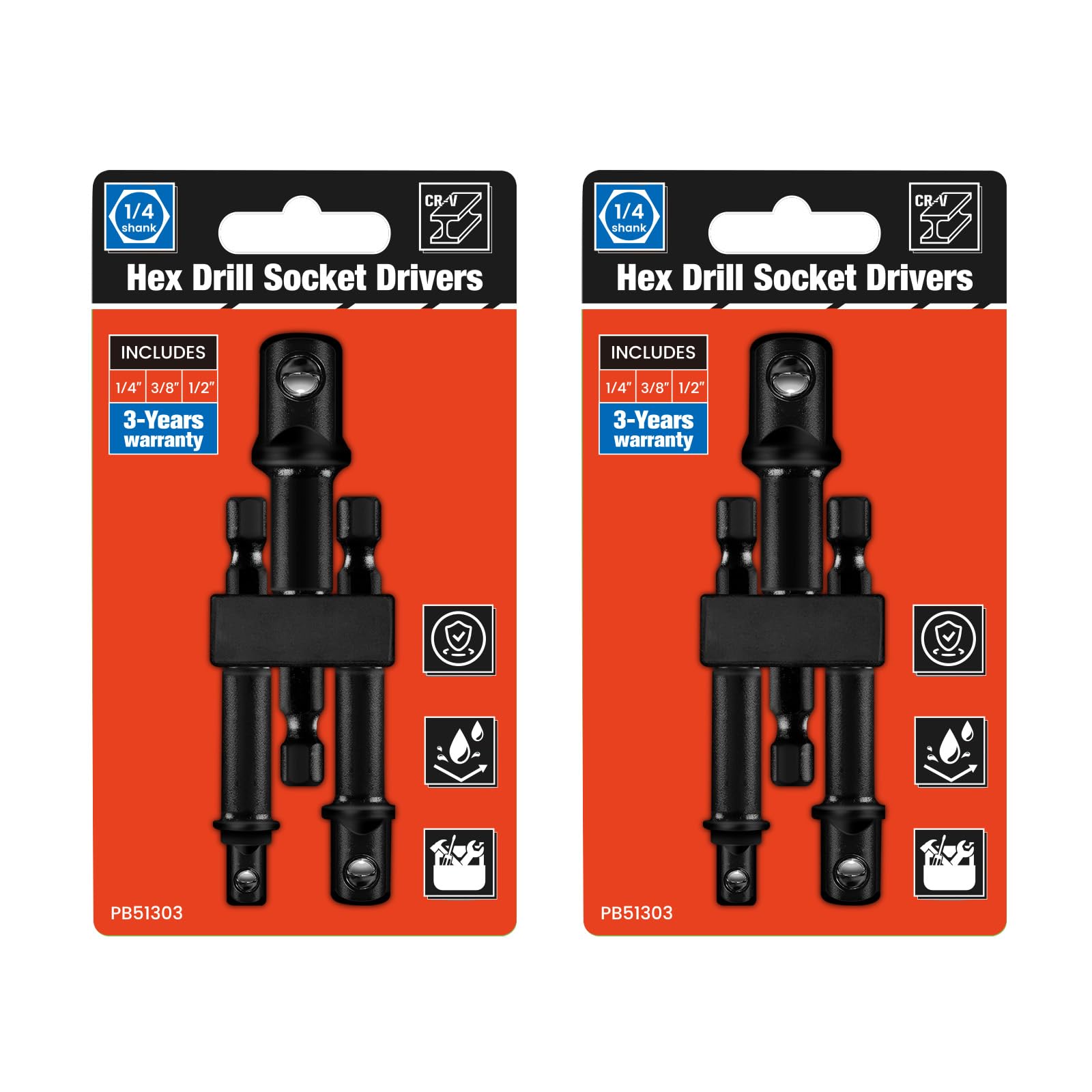 BLACKROBOT 6-Piece Impact Socket Adapter Set, 1/4" 3/8" 1/2" Drive, Hex Shank Drill Bits Adapter &amp; Organizer for Automotive &amp; DIY, Chrome Vanadium Steel with Black Phosphated Surface