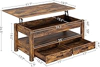 Vista 3 de Rolanstar - Mesa auxiliar, mesa de centro con cajones y compartimento oculto, mesa central retro con tablero de elevación de madera, para sala