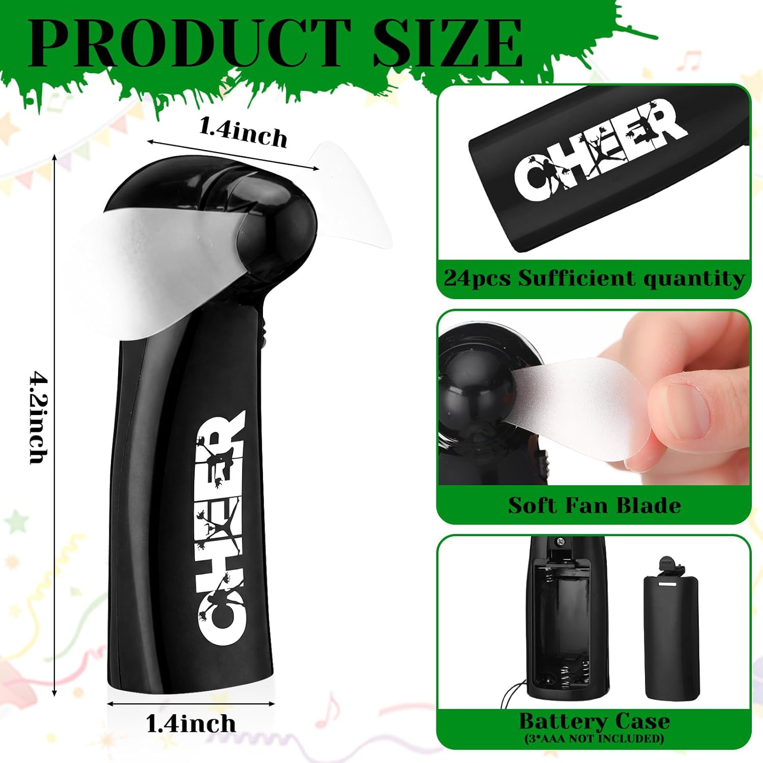 Glooglitter 20 Pcs Cheer Team Gift Bulk Mini Handheld Battery Powered Fans Cheerleader Gifts Bulk Cheer Party Favors Cheerleading Supply Portable Fans for Coach Family Gathering Stadium (Black)