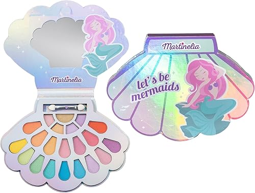 Martinelia Let's Be Mermaids Paleta de conchas  Kit de maquillaje no tóxico para niños  Cosméticos lavables, juego de maquillaje de simulación para