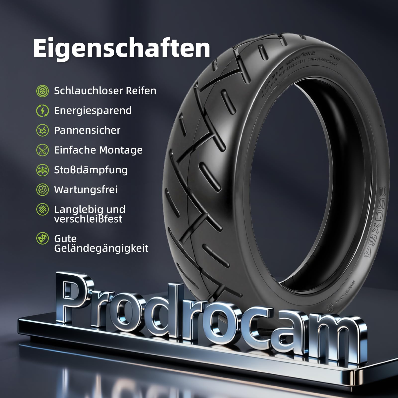 250 x 64 Tubeless Reifen für Xiaomi 4 Ultra Elektroroller 10 Zoll Ersatzreifen Schlauchlose Vakuum Reifen Vorne/Hinten, mit Luftdüse (Tubeless*2)